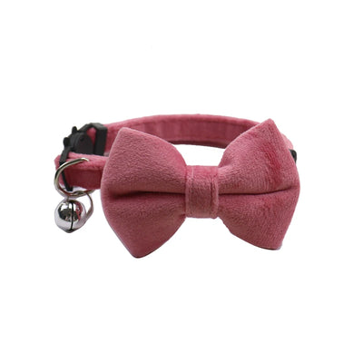 Velvet Cat Collar Solid Color Bowknot Puppy Chihuahua Collars with Bell Adjustable Safety Buckle Cats Bow Tie Pets Accessories