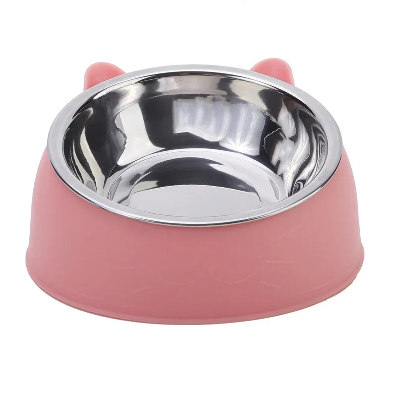 1pc Cat Bowl Lovely Creative Inclined Kitten Puppy Food Feeding Bowls Stainless Steel Cats Drinking Feeder Pet Dogs Cats Feeders