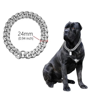 Plastics Dog Chain Collar Gold Luxury Diamond Studded Collar for Medium Large Dogs Pet Jewelry Necklace Accessories Cuban Chain