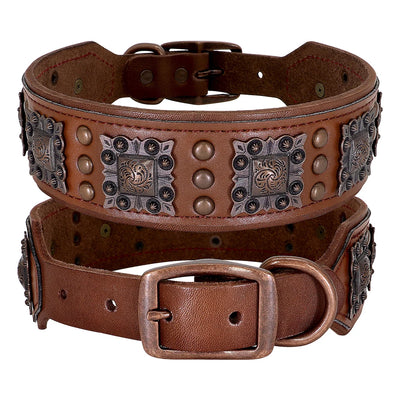 Cool Spiked Dog Collar For Medium Large Dogs Genuine Leather Pitbull Bulldog Adjustable Pet Accessories Collars Necklace