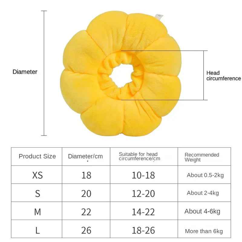 Sunflower Pet Collar Adjustable Anti-Bite Surgery Anti-Lick Wound Healing Cat Protection Collars Soft Plush Elizabethan Collar