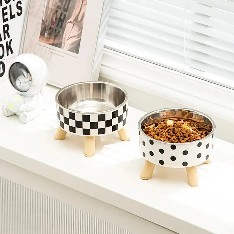 A Cat Bowl For Cats And Dogs, Simple Polka-dot Stainless Steel Pet Tall Bowl, Drinking Water, Anti-overturn Water Bowl, Food Bas