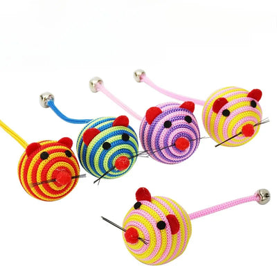 Stripe Nylon Rope Round Ball Cat Interactive Toy with Bell Mouse Long Tail Cat Bite Play Toy Pet Cat Chew Toys Pet Supplies