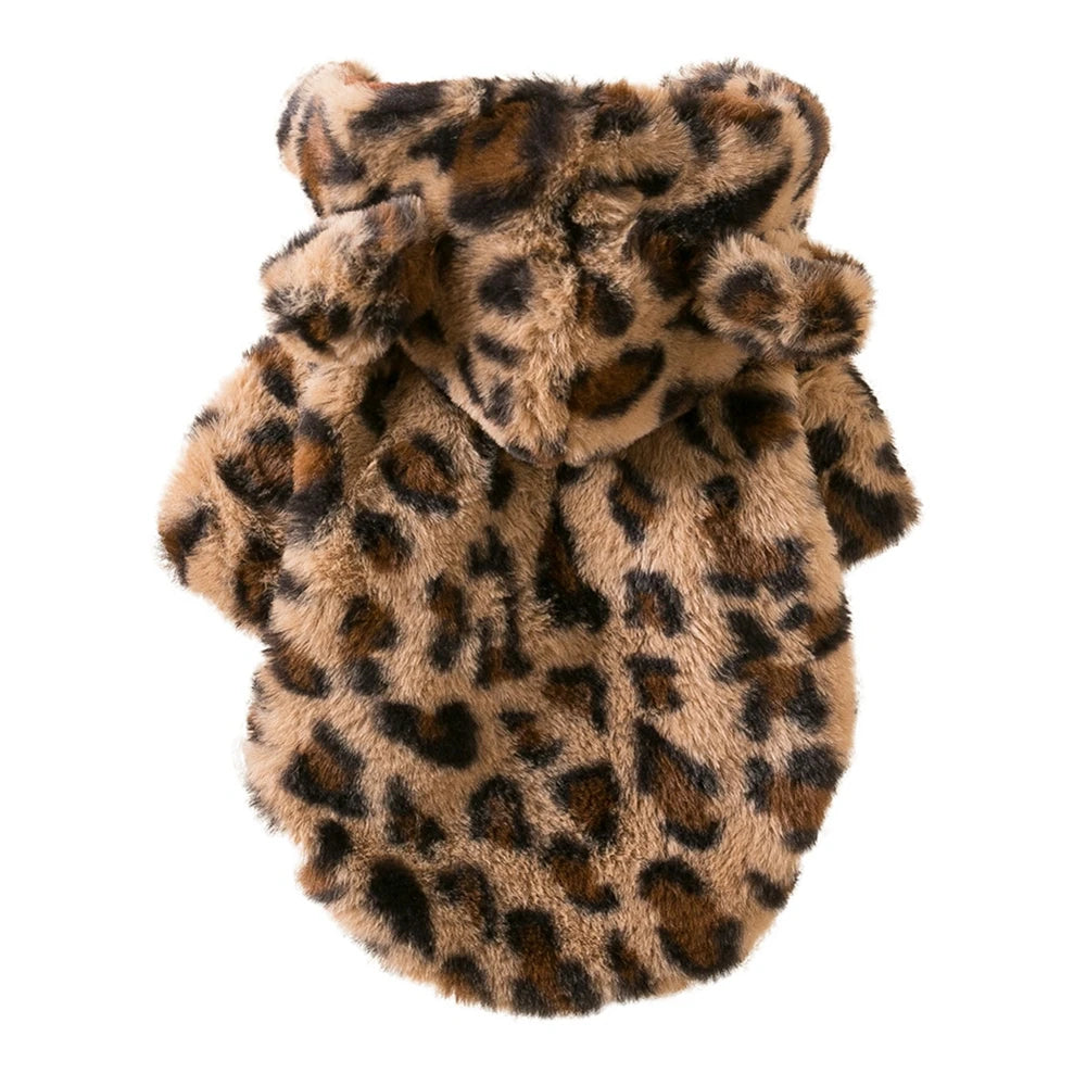 Winter Pet Dog Clothes Warm Fleece Dog Hoodie Leopard Dog Coat Jacket French Bulldog Clothing for Small Dogs Pets Costumes