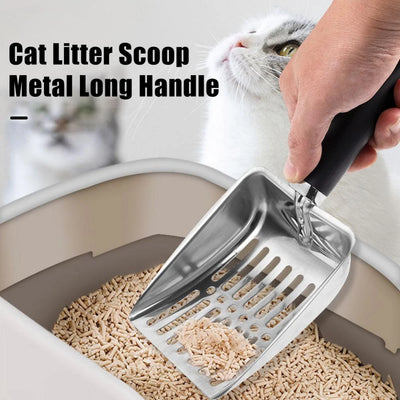 Dog Cat Clean Feces Supplies Stainless steel shovel Cat Litter Scoop Reduces Dust Metal Long Handle Scoop Pet Cleanning Tools