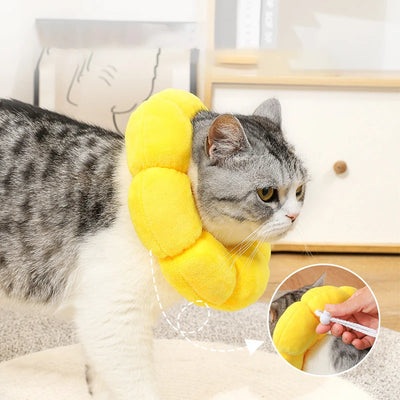 Sunflower Pet Collar Adjustable Anti-Bite Surgery Anti-Lick Wound Healing Cat Protection Collars Soft Plush Elizabethan Collar