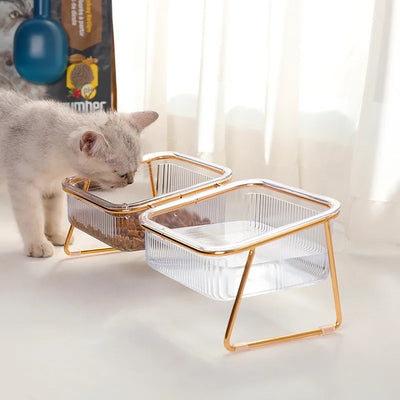 Cat Bowl Transparent High Foot Bowl Oblique Neck Protection Drinking Water Cat Grain Bowl Pet Easy to Clean Bowl