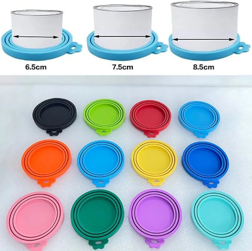 2pcs/set Reusable Pet Food Can Cover Silicone Dogs Cats Storage Tin Cap Lid Seal Cover with Spoon