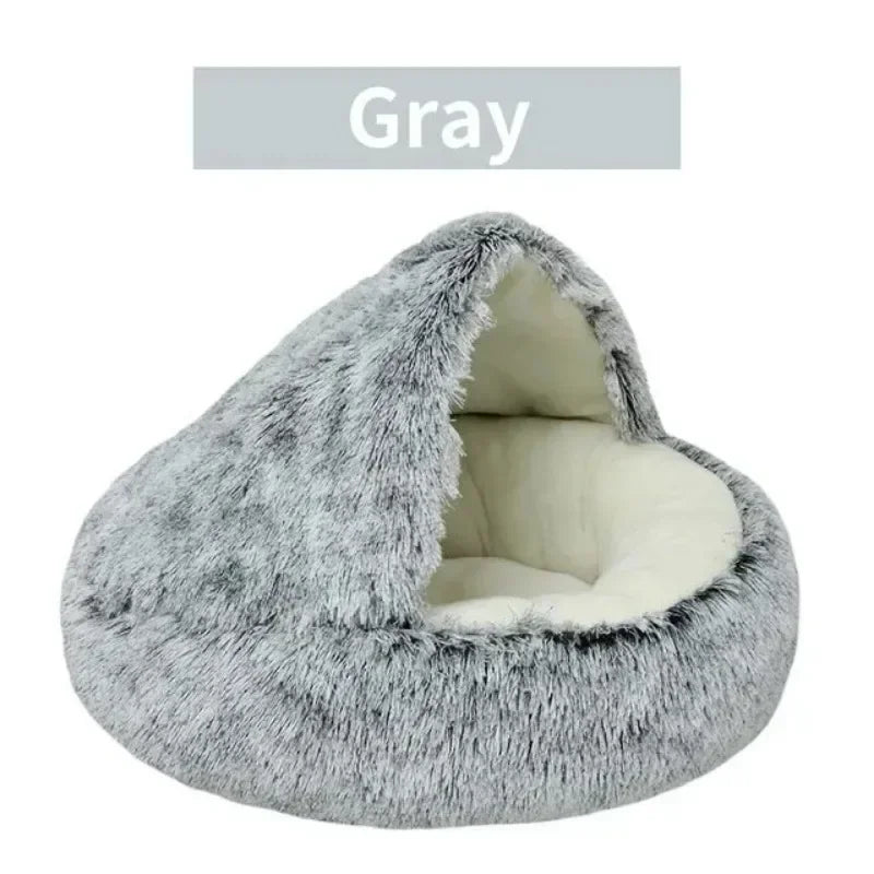 LH Plush Cat Bed with Cover Round Pets Bed Super Soft Mattress Warm Cat Dog 2 in 1 Comfortable Sleeping Nest for Small Pet