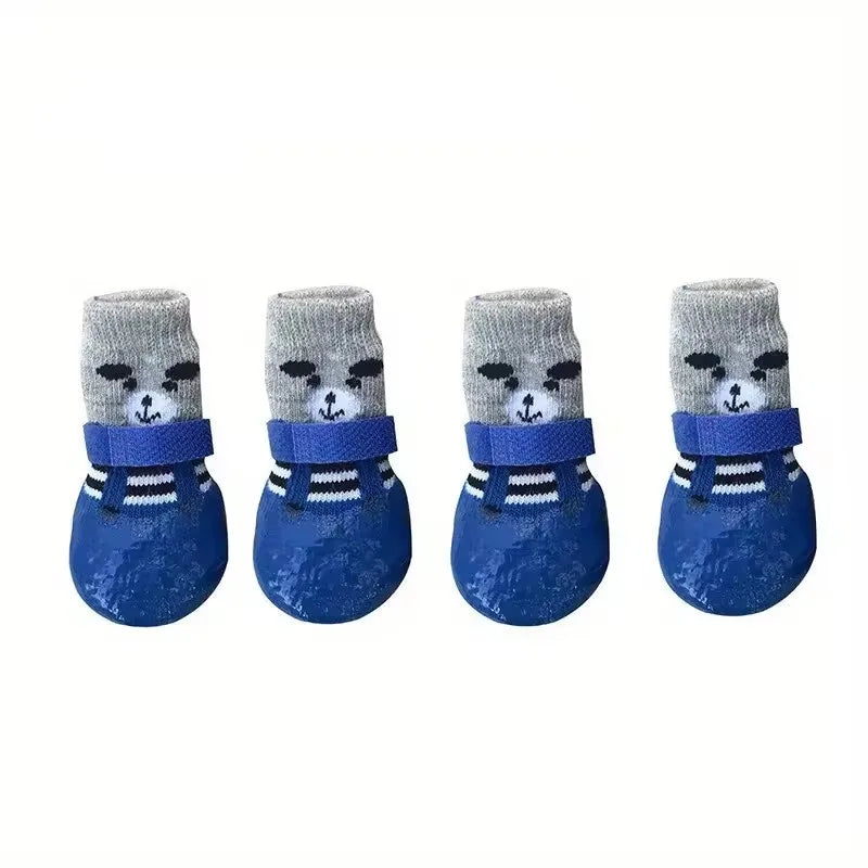 Cute Bear Cotton Dog Shoes Rubber Sole Non-slip Waterproof Cats & Dogs Socks for Chihuahua Puppy Small Medium Pets Snow Boots