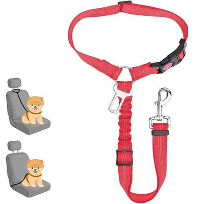 Pet car seat belt rope, circular ring, dog car retractable elastic reflective belt, dog towing rope