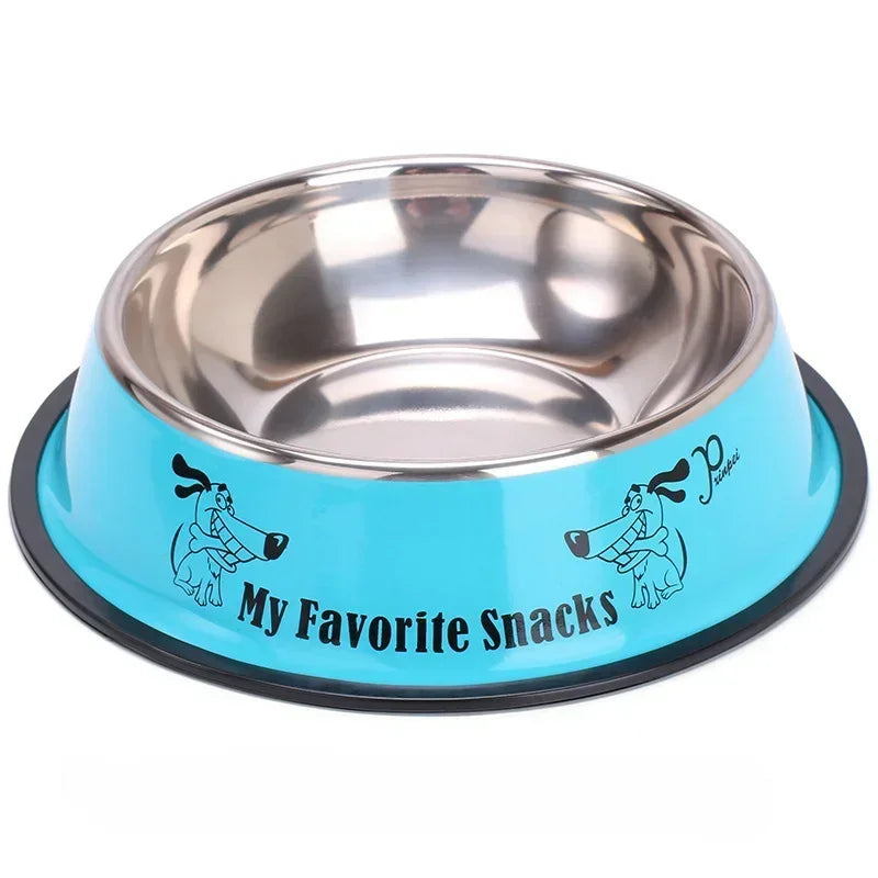 Pet Cartoon Big Eyes Frog Double Bowl Dog Stainless Steel Color Printing Bowl Pet Supplies