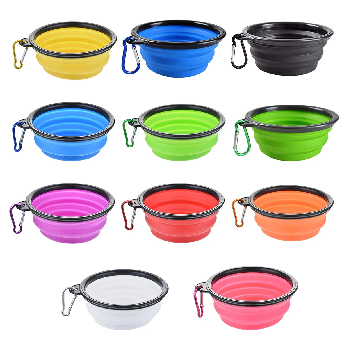 Collapsible Pet Silicone Dog Food Water Bowl Outdoor Camping Travel Portable Folding Pet Supplies Pet Bowl Dishes with Carabiner