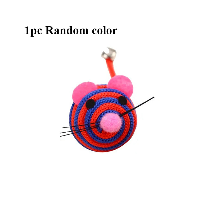 Stripe Nylon Rope Round Ball Cat Interactive Toy with Bell Mouse Long Tail Cat Bite Play Toy Pet Cat Chew Toys Pet Supplies