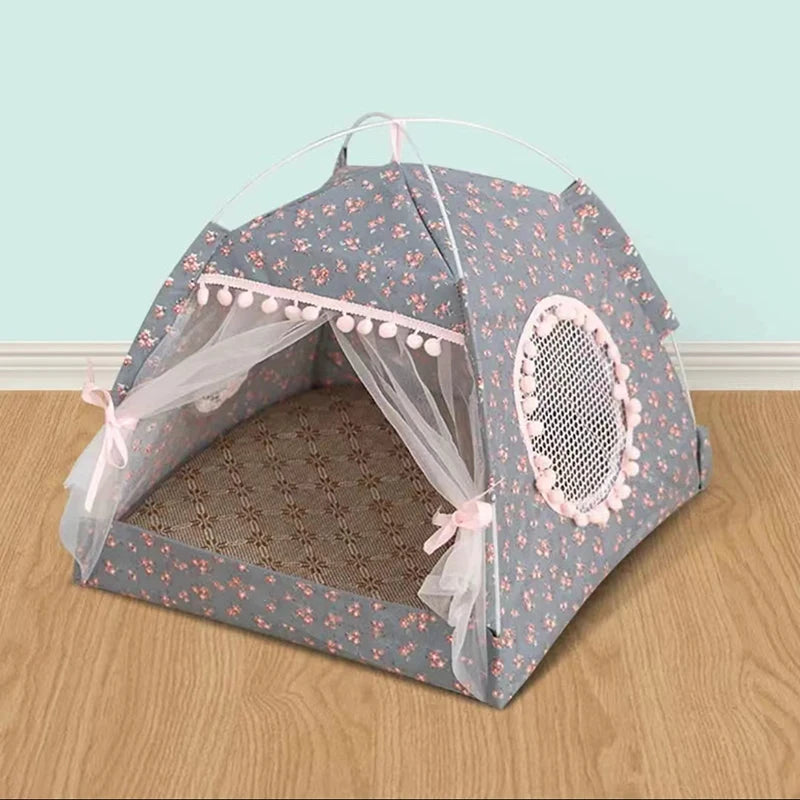 Cat Broken Flower Tent Semi Enclosed Internet Celebrity Tent Nest Universal For All Seasons Pet Supplies Summer Dog And Cat Nest