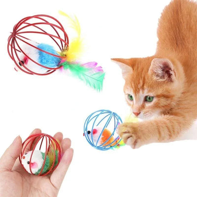 Cat Toy Pet Cat Kitten Playing Mouse Rat Mice Ball Cage Toys Pet Supplies Random Color