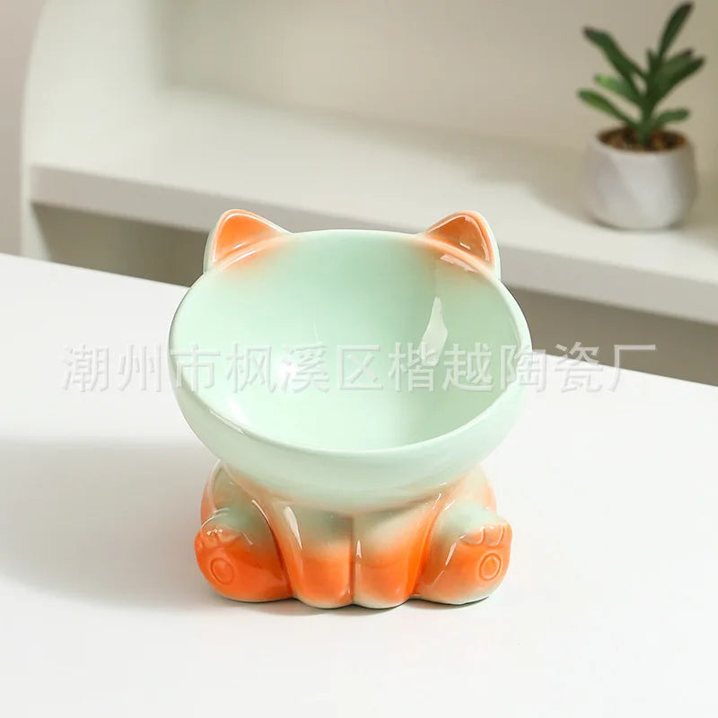 Cat Bowl Pet Accessories Ceramic Diagonal High Feet Cute Protection Cervical Spine Dog Bowl Drink Water Bowl Pet Supplies