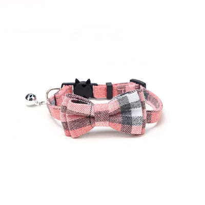 New plaid collar Pet bell collar bow tape cloth round ears cat dog collar