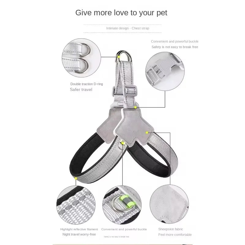 1PC pet traction chest strap, suitable for dog travel, comfortable without neck tightening, vest style adjustable chest strap