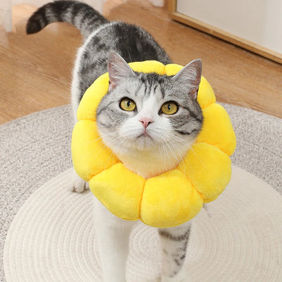 Sunflower Pet Collar Adjustable Anti-Bite Surgery Anti-Lick Wound Healing Cat Protection Collars Soft Plush Elizabethan Collar