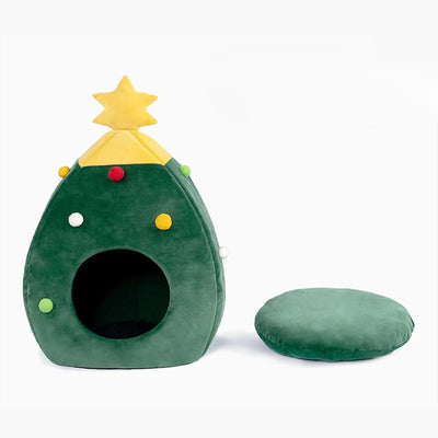 Christmas Cat/Dog Nest Warm  Comfortable Plush Teddy Pet Bed Cave Bed Shape Tree Cat Nest Detachable and Washable Pet Supplies