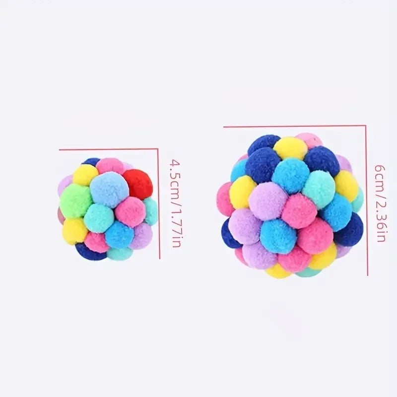 3PCS Cat Toys Cat Plush Ball Toy Pet Elastic Bell Ball Self Hi Ball Playing Cat Colorful Woolen Ball