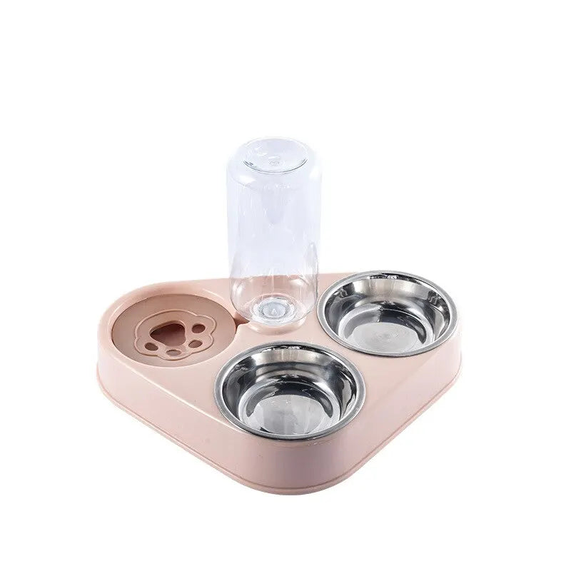 Dog And Cat Self-service Feeder Anti-knock Double Bowl Water Bottle Pet Supplies Stainless Steel Feeder Cat Drinking Fountain