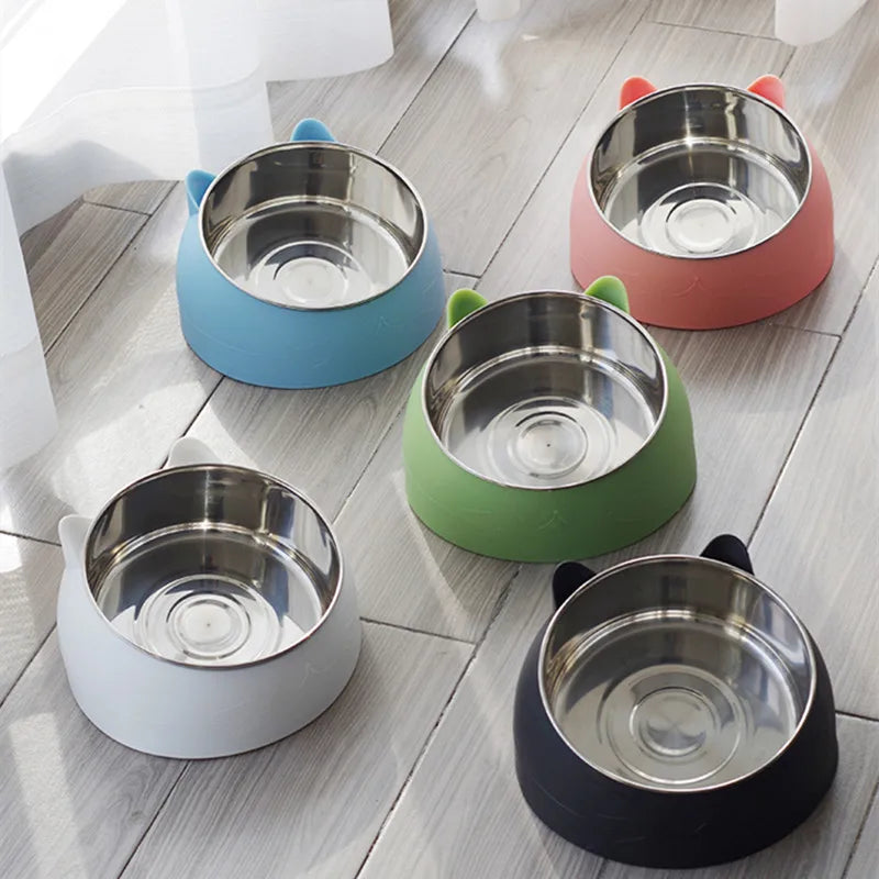 Stainless Steel Cat Bowls Dog Bowls Double Bowls To Protect Neck Spine Cat Bowls Slanted Mouth Pop Pet Food Bowls Cat Supplies