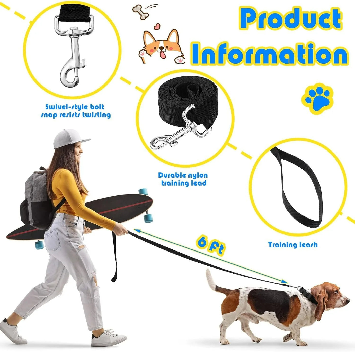 Nylon Dog Leash For Small Medium Large Dogs Puppy Walking Durable Strong Traction Rope Golden Retriever Labrador Pet Supplies