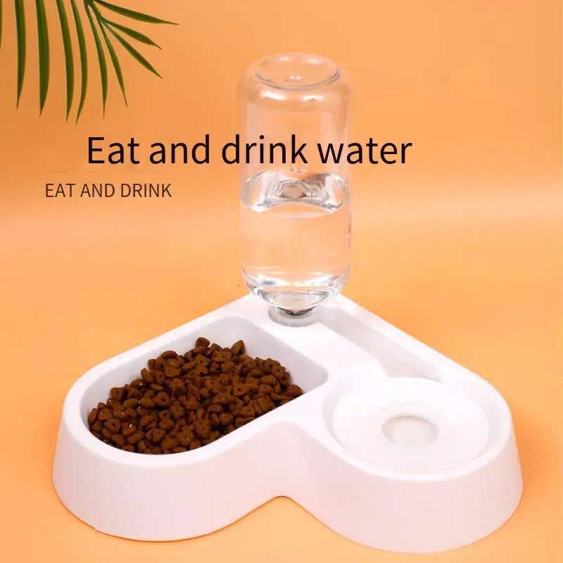 Multifunctional cat bowl with water bottle wall foot love automatic drinking water wall corner Pet bowl