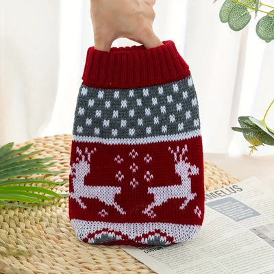 Christmas Pet Sweaters, Dog And Cat Clothing, Maroon Fawn GrayElk Graphic Pet Autumn And Winter Clothes, Holiday Costumes