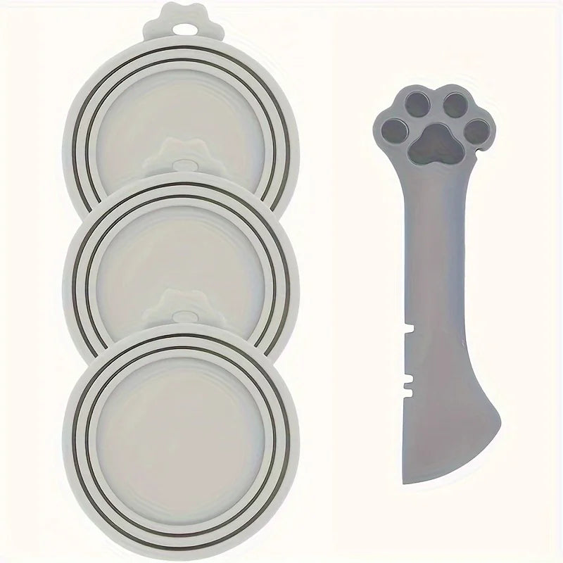 3 Pcs Pet Food Can Lids & One Can Spoon Universal BPA Free Silicone Can Spoon & Covers for Dog Cat Cans