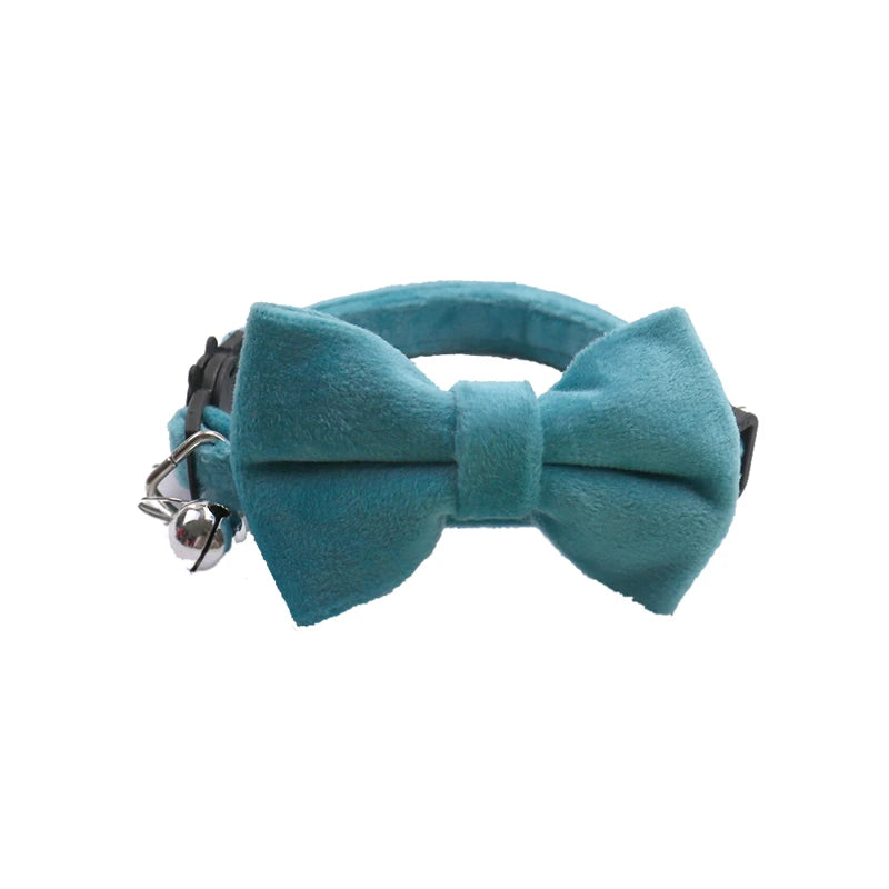 Velvet Cat Collar Solid Color Bowknot Puppy Chihuahua Collars with Bell Adjustable Safety Buckle Cats Bow Tie Pets Accessories