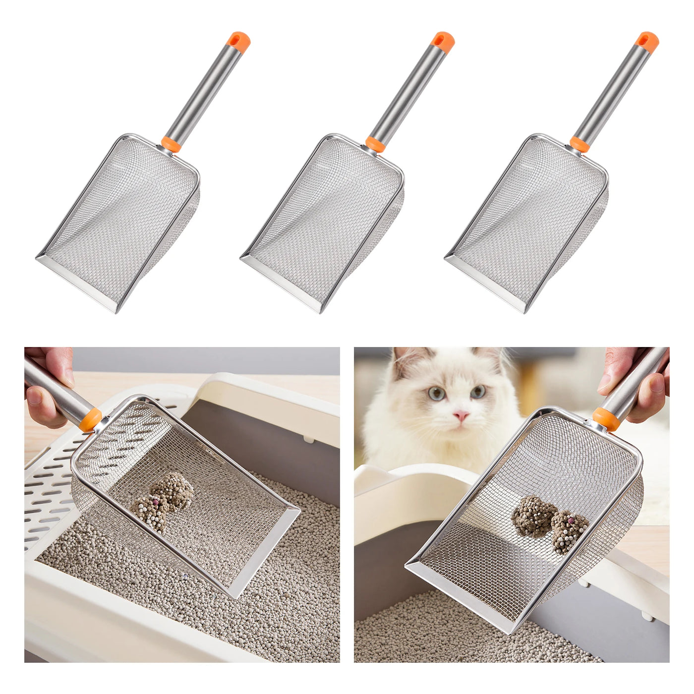 Stainless Steel Cat Litter Scoop with  Long Handle Kitten Sifter Sifter Litter Scooper  for Rabbits Pets Supplies Bunny