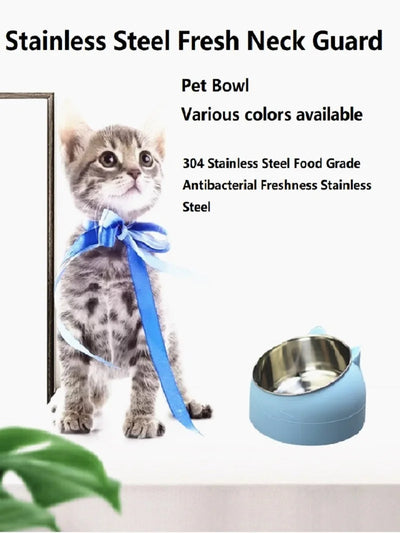 Stainless Steel Cat Bowls Dog Bowls Double Bowls To Protect Neck Spine Cat Bowls Slanted Mouth Pop Pet Food Bowls Cat Supplies