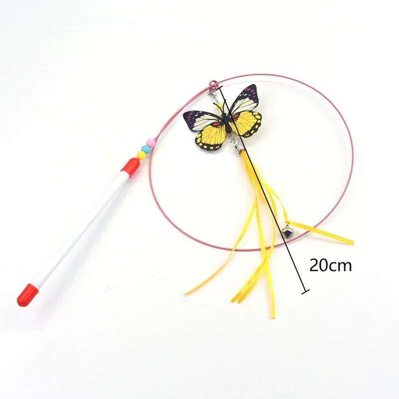 Interactive Wire Feather Cat Teaser Stick Fun Pet Toy for Kittens Entertaining Bell Feather Fish Wand Playful Cat Accessories