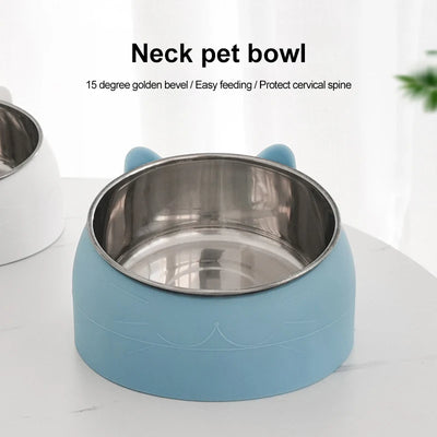 1pc Stainless Steel Cat Lovely Creative Inclined Kitten Puppy Food Feeding Bowls Cats Drinking Feeder Pet Dogs Cats Feeder