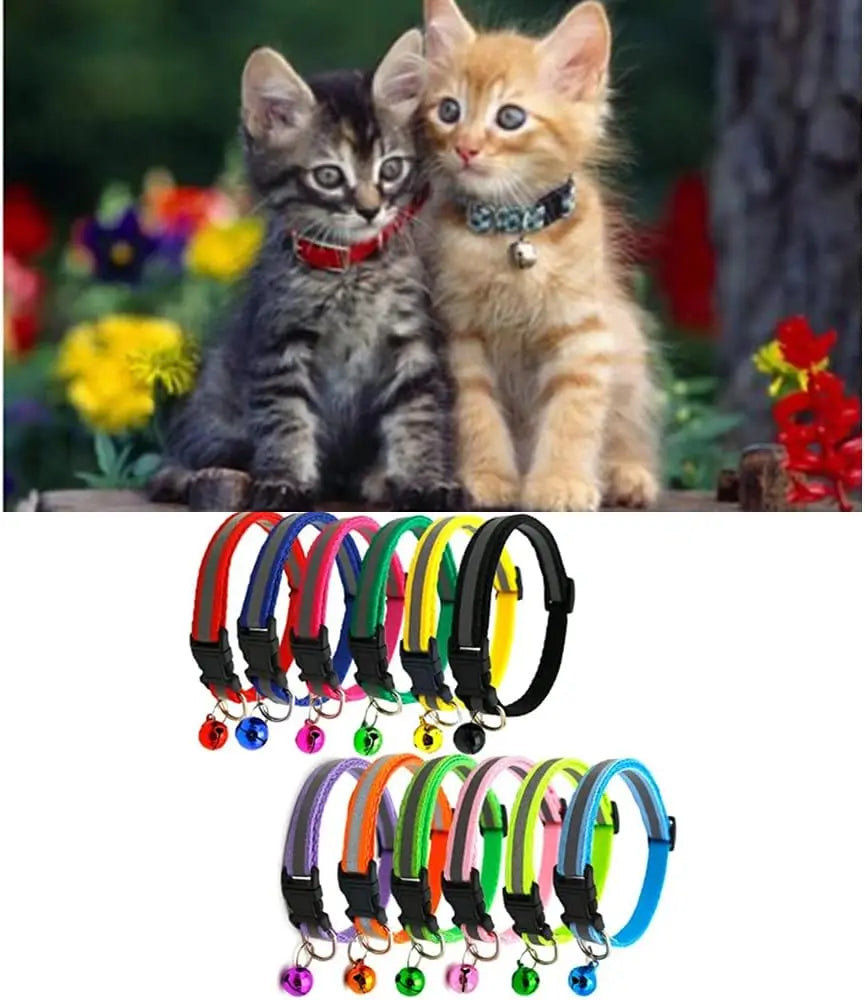 Cats Bells Collars Adjustable Buckles Small Dog Collar Reflective Collar With bells Kitten Safe Necklace Pet Cat Accessories