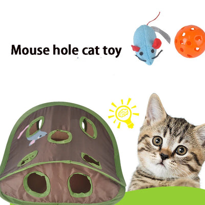 9 Hole Cats Playing Tunnel Foldable Mouse Hunt Toys Cat Mice Game Intelligence Bell Tent With  Keeps Kitten Active Pets