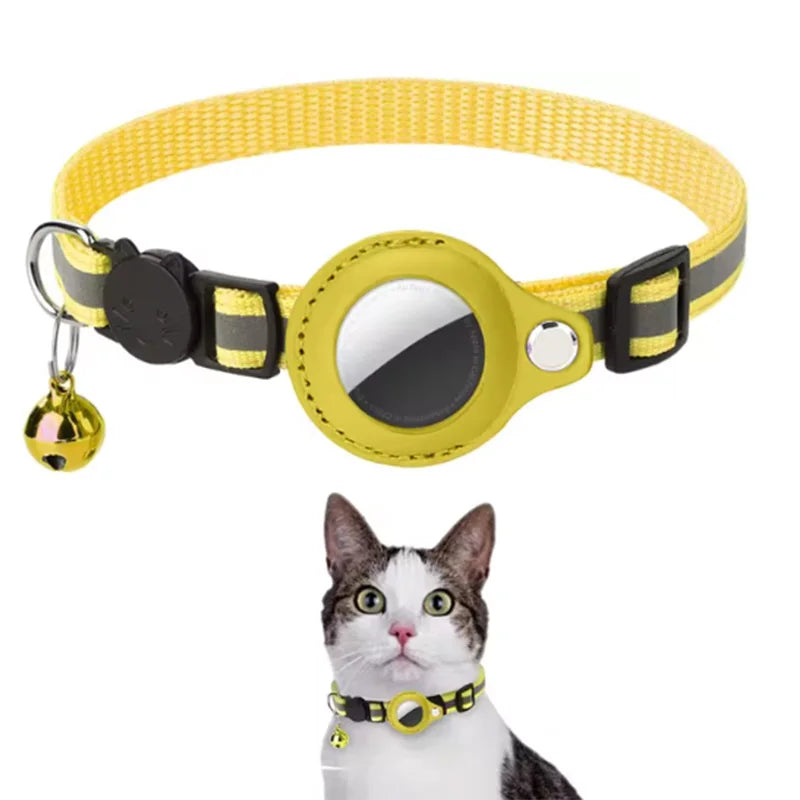 Cat AirTag Holder Collar Breakaway Reflective Strips Adjustable Kitten Collar Waterproof Cat Bell Collar Pet Air Tag Case