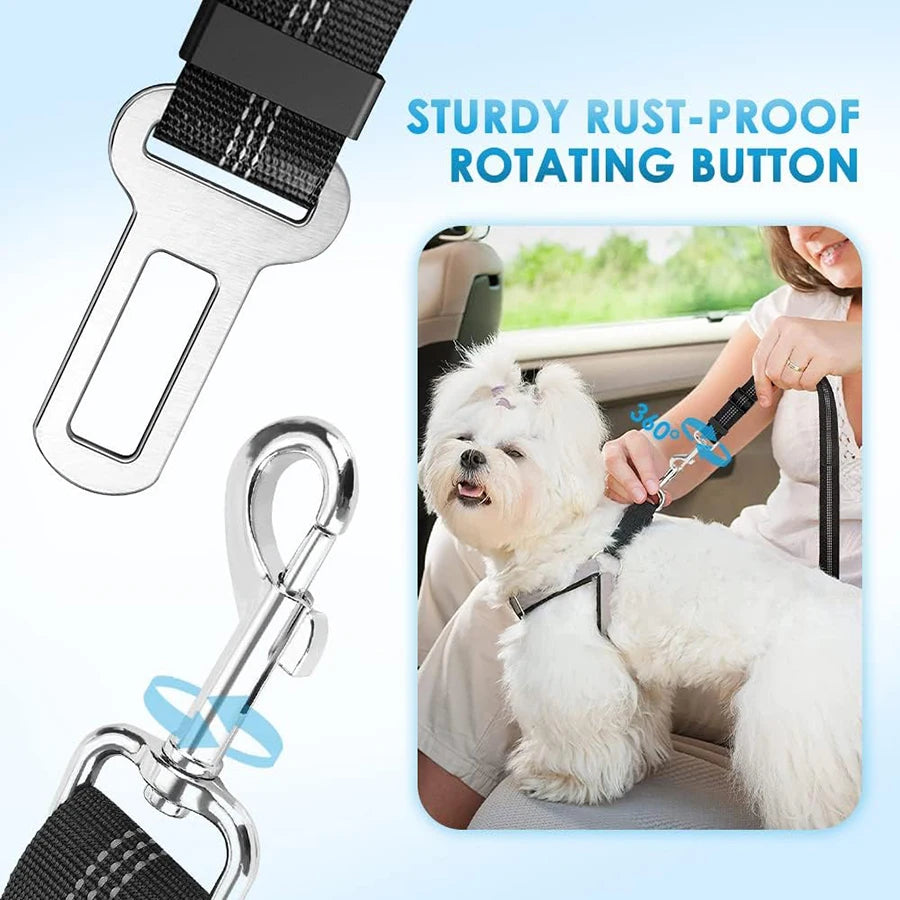 Pet car seat belt rope, circular ring, dog car retractable elastic reflective belt, dog towing rope