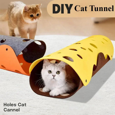 1PCS Cat Tunnels Bed Foldable Pet Tunnel Tube Bed with Holes DIY Cats Play Mat Cat Activity Rug Toy for Interactive