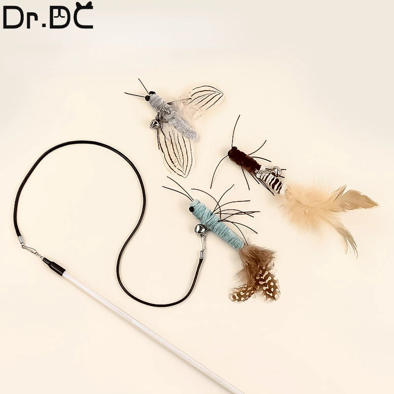 Dr.DC Wire Teasing Cat Stick Insect Dragonfly Feather Cat Supplies Cat Pet Moth Toy Interactive Fun Pet Cat Toy Pole