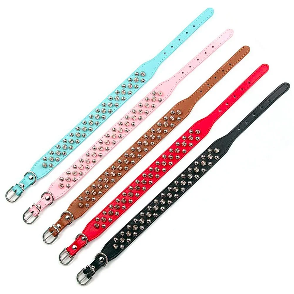 Adjustable Leather Pet Dog collar Neck Strap Supplies PU Leather Punk Rivet Spiked Dog Collar Pet Collars For Small Dog Cat