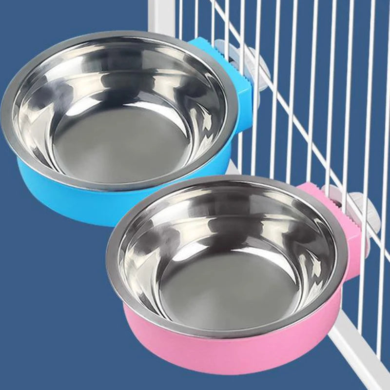 2Pcs Pet candy colored stainless steel dog bowl hanging cage pet cat food basin hanging stainless steel hanging bowl