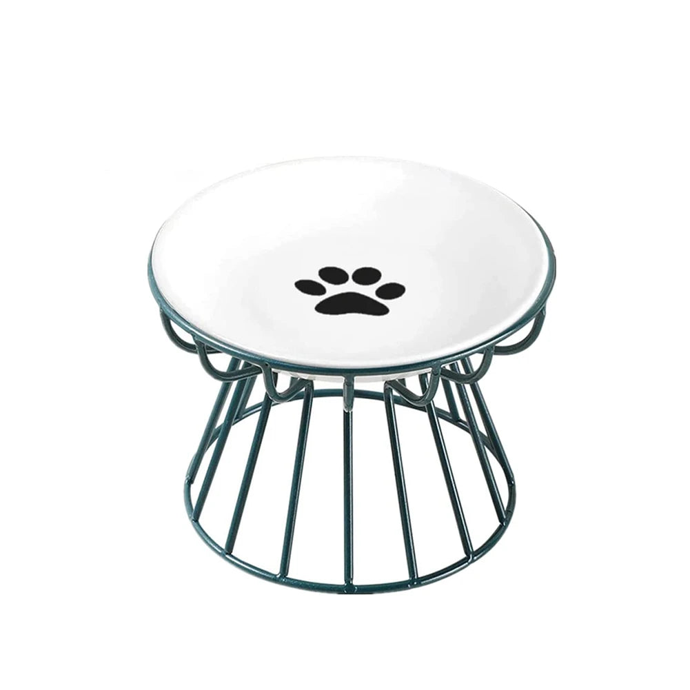 1 Set Pet Ceramic Bowl Iron Rack Cat Food Snacks Canned Plate Anti-Black Chin Anti-Turning Water Does Not Leak Easy To Eat