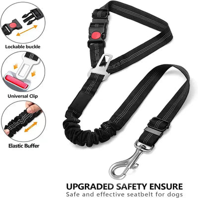 Pet car seat belt rope, circular ring, dog car retractable elastic reflective belt, dog towing rope