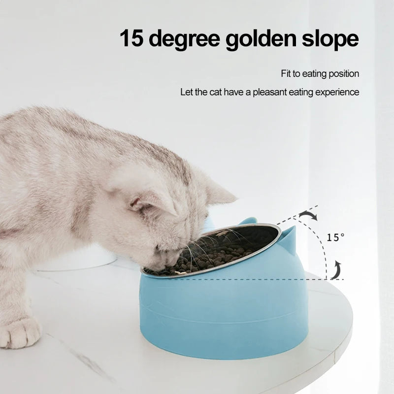 1pc Stainless Steel Cat Lovely Creative Inclined Kitten Puppy Food Feeding Bowls Cats Drinking Feeder Pet Dogs Cats Feeder