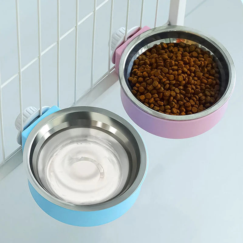 2Pcs Pet candy colored stainless steel dog bowl hanging cage pet cat food basin hanging stainless steel hanging bowl