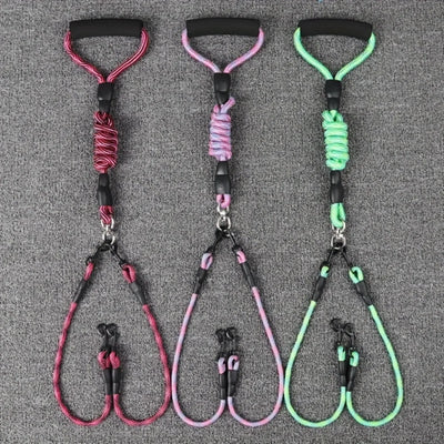 Pet dual head dog walking rope with wavy pattern, one drag two traction rope, anti winding and detachable